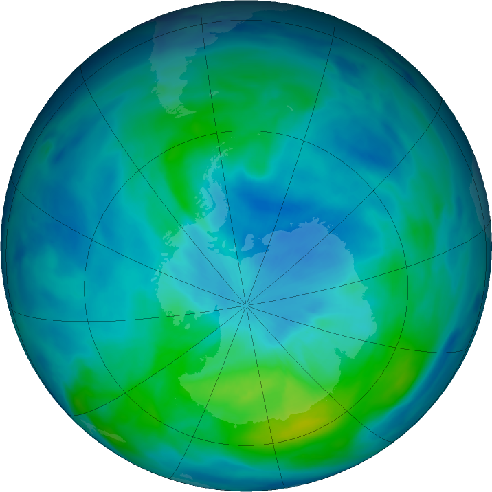 Antarctic ozone map for 15 March 2024